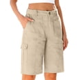thumbnail image 2 of Hurxie Bermuda Shorts for Women Knee Length High Waisted Cotton Elastic Waist Summer Dressy Casual Long Chino Shorts Khaki,3XL, 2 of 7