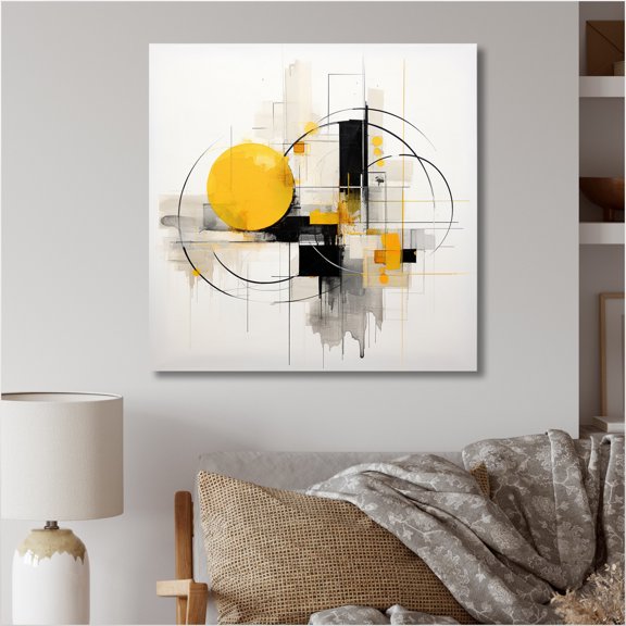 Designart "Purity of Form Grey Yellow Minimalism III" Abstract Collages Canvas Wall Art