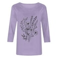 thumbnail image 4 of CYMMPU Fall Fashion Shirts 3/4 Sleeve Crew Neck Floral Printed Blouses for Women Dressy Casual Tunic Tops Loose Fit Spring Tops Lightweight Basic T-Shirts Purple XL, 4 of 4