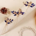 thumbnail image 3 of Miallo Elegant Gold Hair Pin Set with Blue Rhinestone, 3 Count Shimmering Marquise Crystal Leaf Branch Bobby Pins for Brides and Bridesmaids, 3 of 7