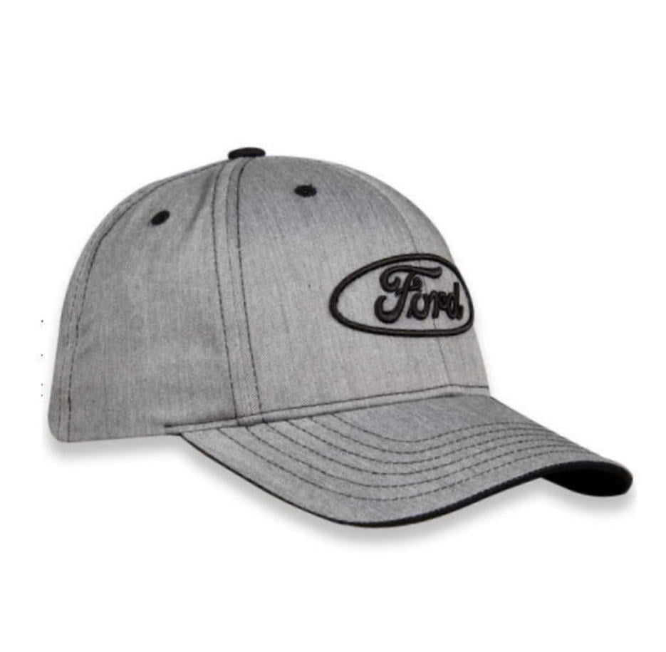 Ford Embroidered Oval Logo Ball Cap, Weathered Grey, Heathered Cotton Twill