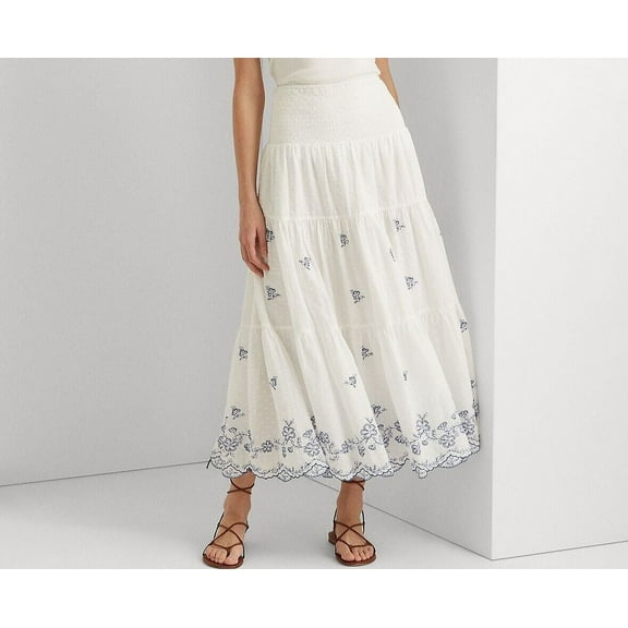 Women Lauren Ralph Lauren Cotton Swiss Dot Midi Skirt Whiteblue B4HP (Regular,0)