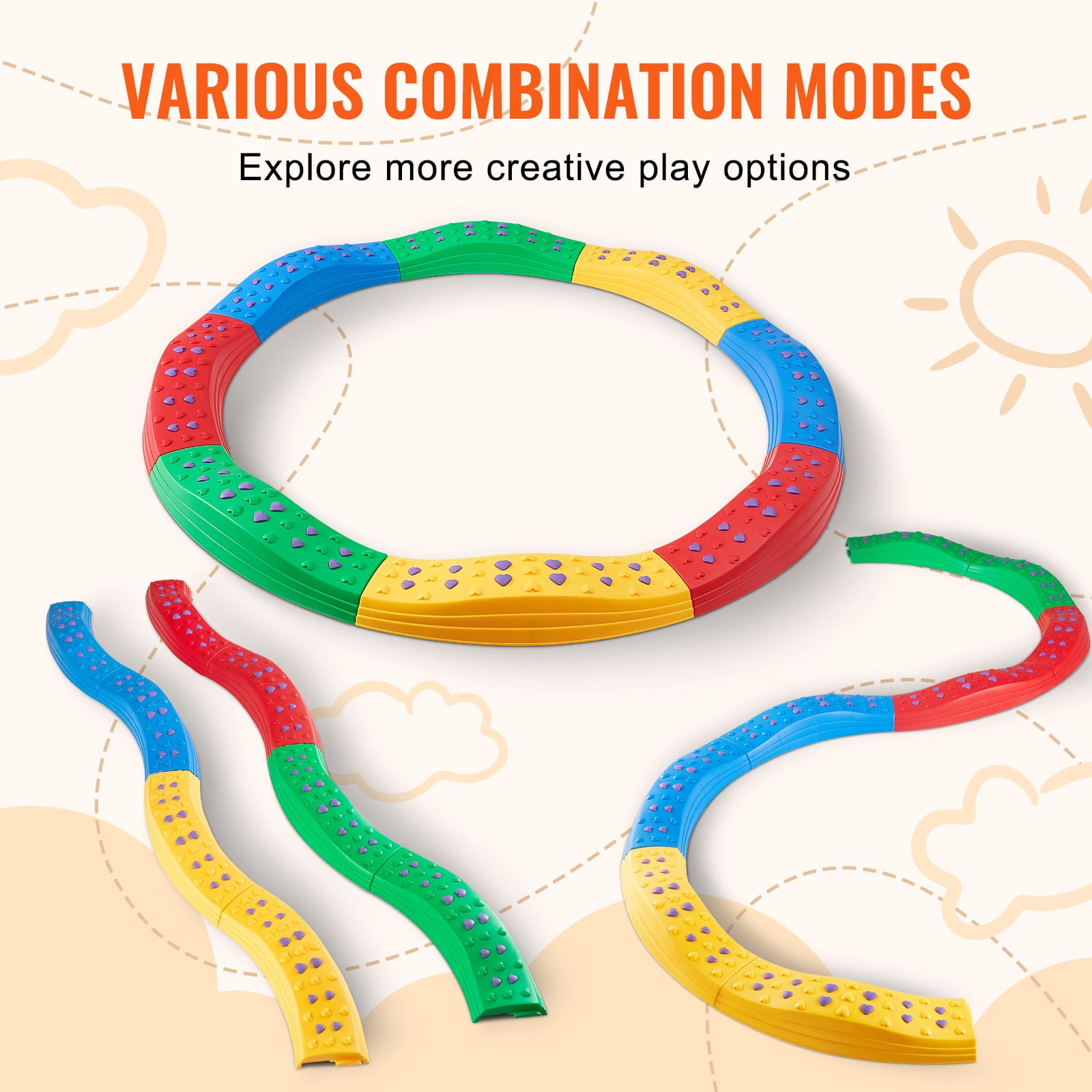 KFFKFF Equilibrium Planks and Pebbles, Set of 8, Child-Friendly Stability Platforms with Anti-Skid Texture & Rubber Cushions, Montessori-Inspired Plaything for Ages 2-6, Enhances Coordination