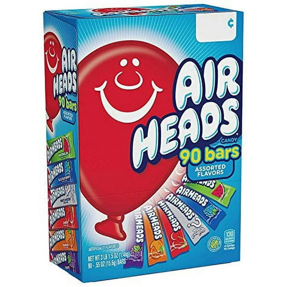 Airheads Bars, Chewy Fruit Taffy Candy, Variety Pack, Back to School for Kids, Valentines Day Gifts, Non Melting, Party 90 Count (Packaging May Vary) - PACK OF 4