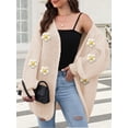 thumbnail image 5 of Female Sweaters Floral V-Neck Long Sleeve Sweater Open Front Knit Buttonless Trendy Sweater Outerwear Apricot One size, 5 of 8