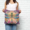 thumbnail image 2 of Purple Dragonfly Pillow Covers 16x16 Inch Decorative Throw Pillow Cover, Colorful Flowers Watercolor Chic Floral Plant Sofa Pillowcases Accent Cushion Case Home Decor Bedroom Living Room, 2 of 6
