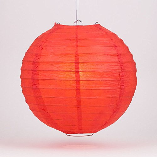 Luna Bazaar Paper Lantern (8-Inch, Parallel Style Ribbed, Red) - Rice Paper Chinese/Japanese Hanging Decoration - For Home Decor, Parties, and Weddings