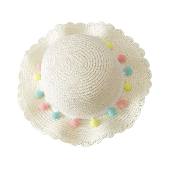 Honeeladyy Toddler Kids Summer Fisherman'S Hat Summer Children's Colored Balls Bow Decorated Hat Rope Beach Hat Sun Hat