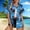 Blue, variant on Womens Shirts Casual Hawaiian Print Short Sleeve Casual Fashion Button Drop Shoulder Turn Down Collar Womens Tops Summer