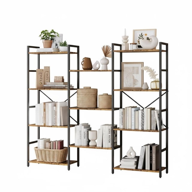 Garvee Librería Grande 62,2 x 10,2 x 54,5", 4 Niveles, 11 Estantes Abiertos, Marrón