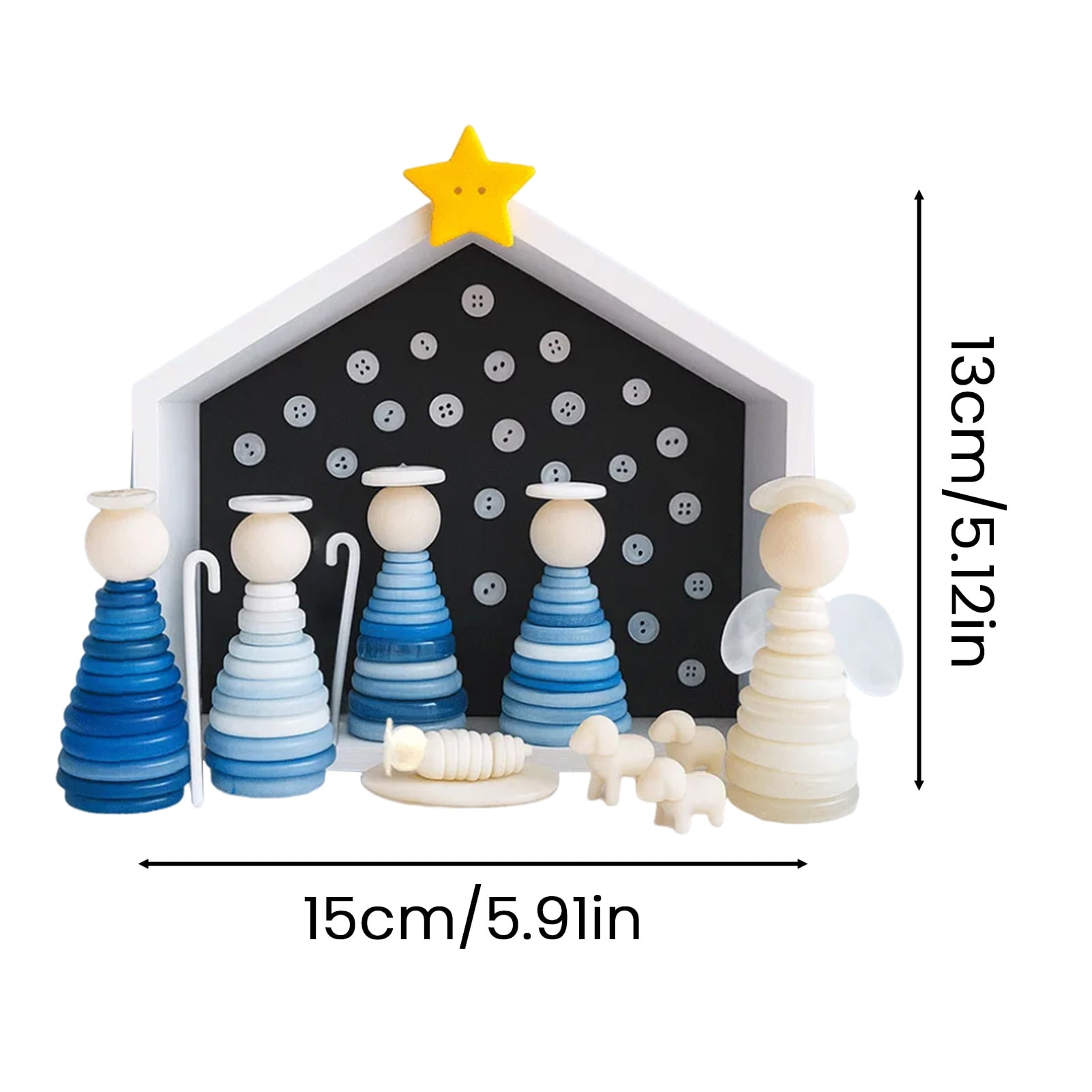 Dserfhy DIY Button Nativity Scene Craft Kit with Buttons & Beads Handmade Christmas Ornament Activity for Kids Families Christian Holiday Decor
