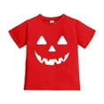 thumbnail image 2 of ZHOGXU Big Girls Boys Halloween T Shirt Short Sleeve Round Neck Pumpkin Face Print Comfortable Breathable Top For Party And Daily Wear Red 10-11 Years, 2 of 4