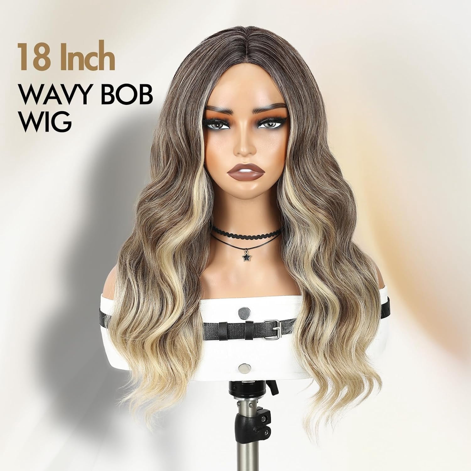 Ombre Blonde Wavy Wig for Women Pre Cut Simulated Lace Curly Wavy Wigs 18 inch Long Wavy Middle Part for Daily Party Use