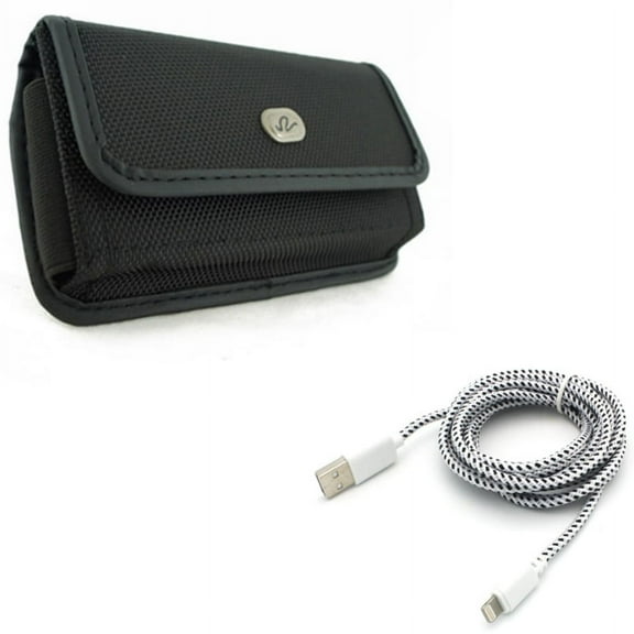 Case Belt Clip w 6ft USB Cable for iPhone XS/X - Rugged Holster Canvas Cover Pouch, Charger Cord Power Wire Braided Long for iPhone XS/X