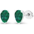 thumbnail image 2 of Decadence 925 Sterling Silver 5x3mm Pear Cut Created Green Emerald May Birthstone Screwback Stud Earrings, 2 of 7