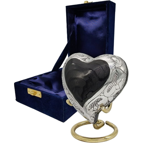 5MOONSUN5's Handcrafted Heart Urn Keepsake Cremation Urn for Human pet Ashes Engraved Urn Heart Shaped - Perfect for Adults & Infants Honor Your Loved One. Comes with Brass Stand & Premium Box