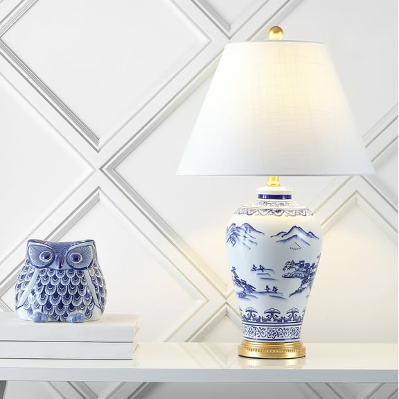 JONATHAN Y Zhou 26.5" Ceramic/Iron Traditional Cottage LED Table Lamp, Blue, JYL6610A
