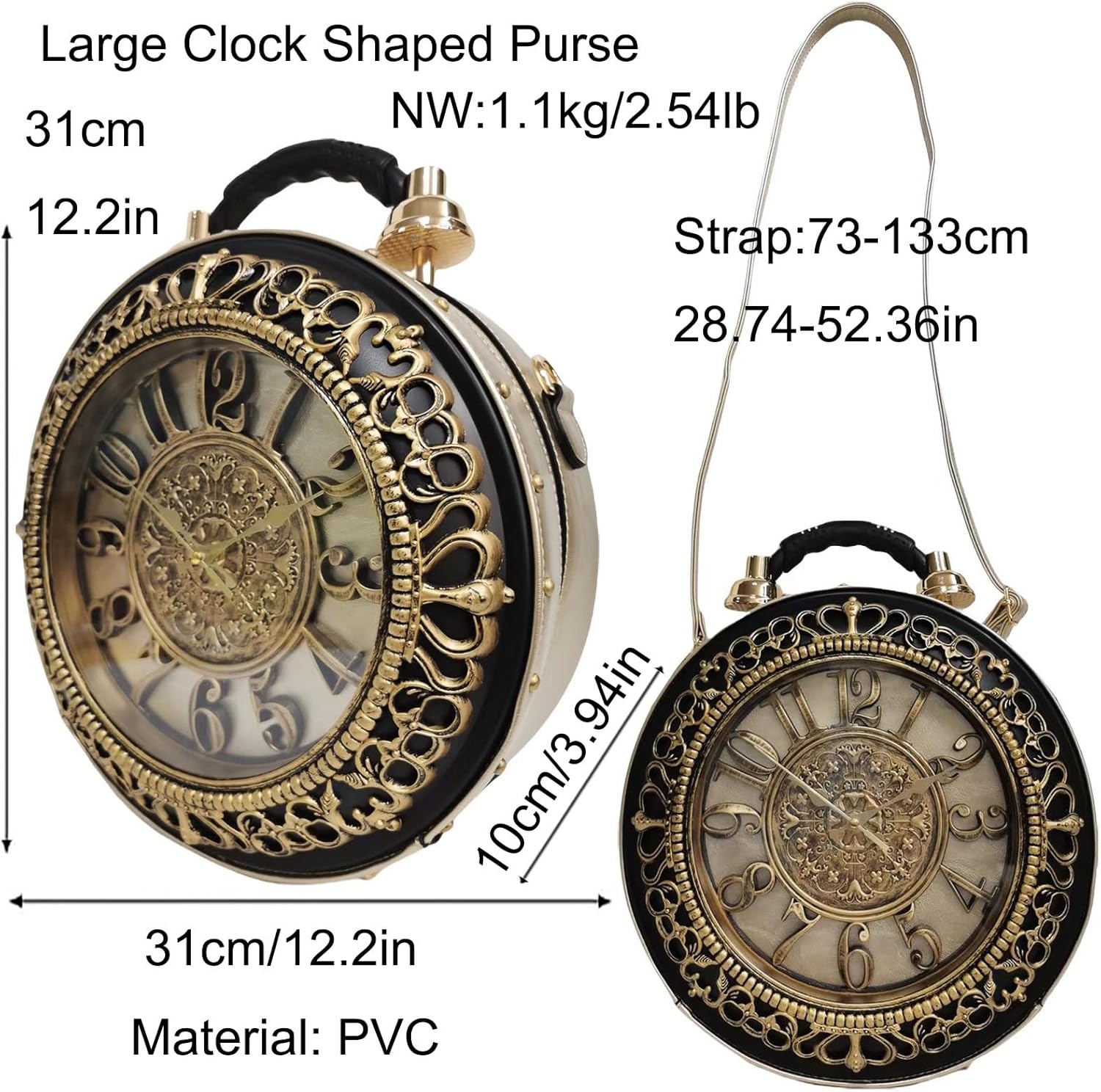 Baguery PVC Clock Shaped Crossbody Bag - Waterproof Adjustable Shoulder Purse for Women