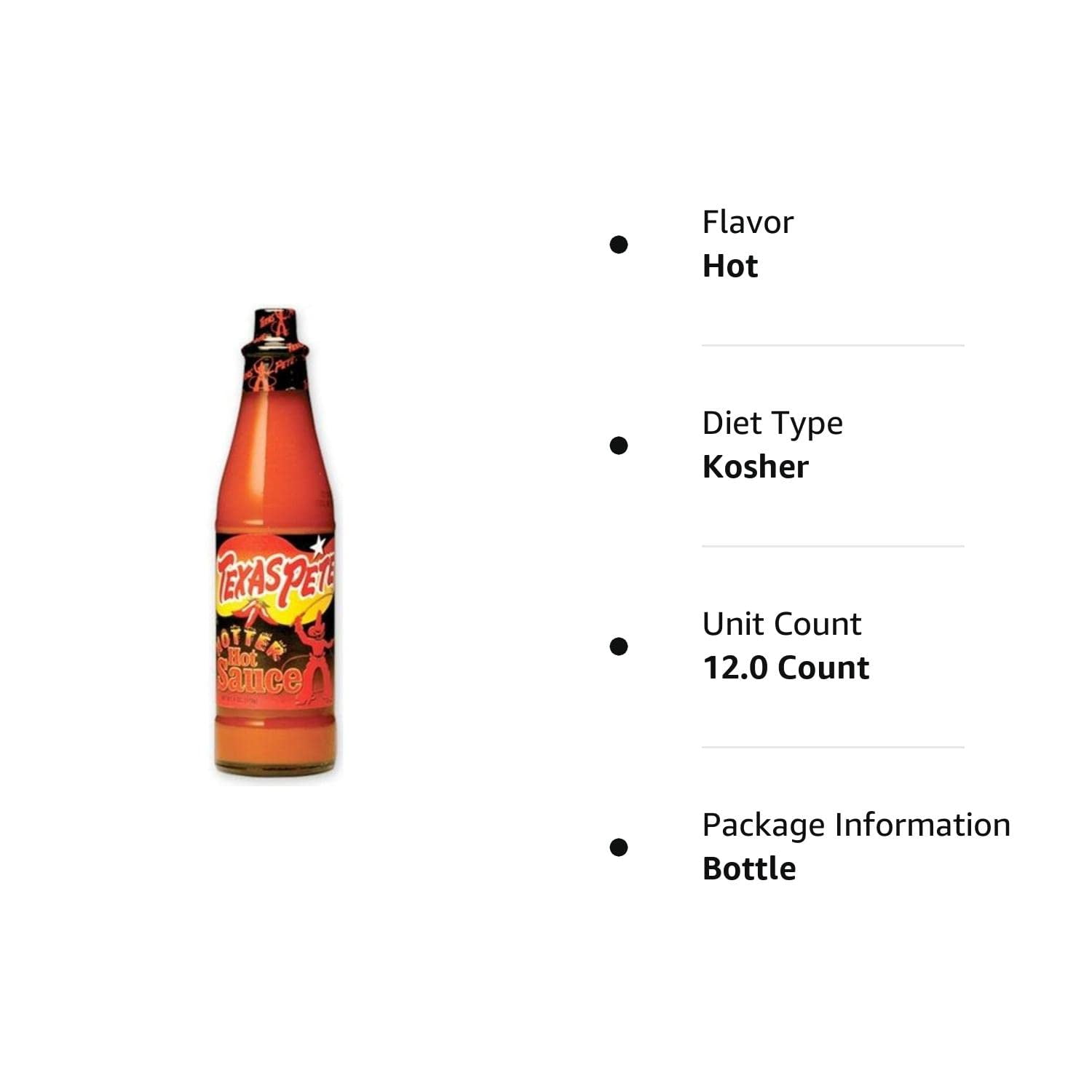 Texas Pete Hotter Hot Sauce, 6 Ounce (12 Bottles)