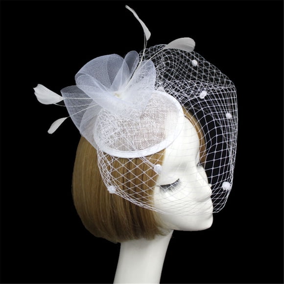 GZWYHT Bandeaux pour Femmes, Accessoires pour Cheveux Chapeau Fascinateur pour Femmes Chapeau de Mode Chapeau de Cocktail Chapeau de Fête Pince à Cheveux Bandeau Bandes pour Cheveux, Élastiques à Cheveux, Bandeaux d'Entraînement Blanc
