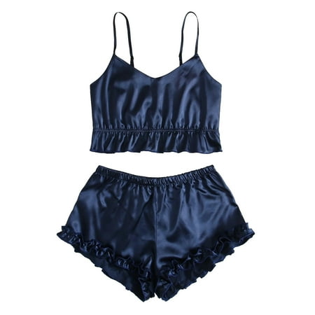 

Intimates Folded Lace Sexy Lingerie Silk Underwear Sleepwear Underwear Pajamas Satin Polyester Simple Long Sleeve Shirts for Women Blue