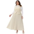 thumbnail image 3 of DARING DIVA Women's Plus 2 Pieces Halter Top Pleated Maxi Skirt Set Beige 1X, 3 of 6