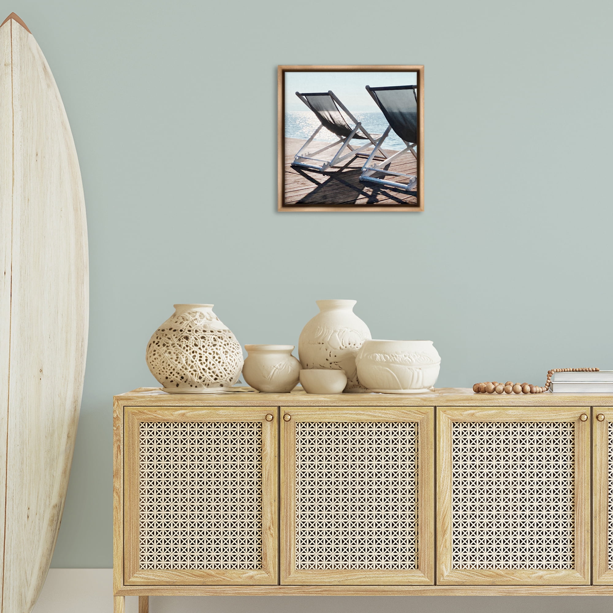Stupell Industries Beach Shadow Reach Landscape Painting Brown Floater Framed Canvas Art Print Wall Art, 18 x 18
