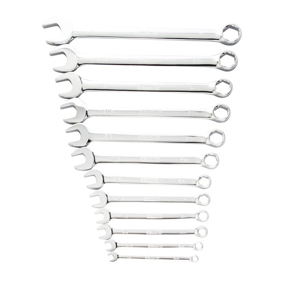 Steelman Pro 12-Piece SAE 6-Point Combination Wrench Set, Chrome Vanadium Alloy Steel, Angled Ends, Storage Rack Included