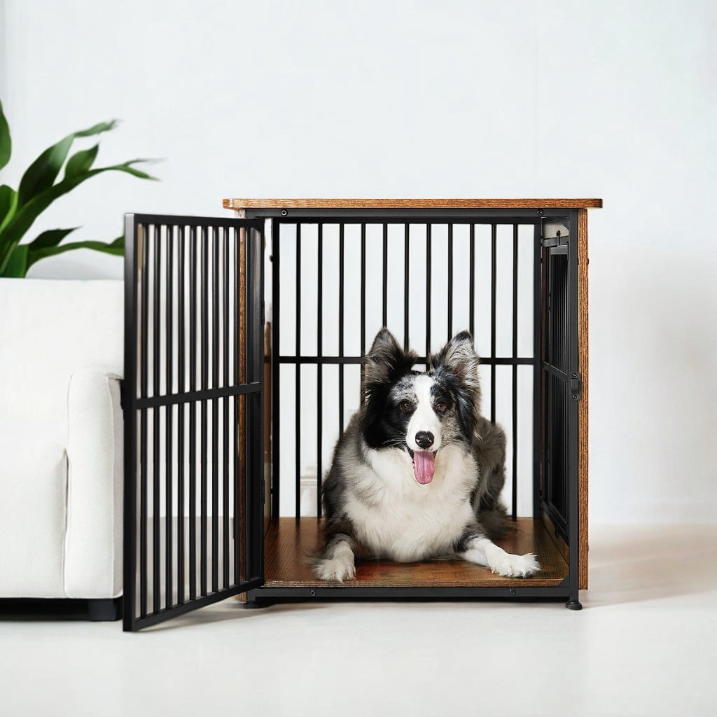 Dog Crate Furniture, End Table, Kennel for Dogs up to 70 lb, Modern Design Heavy-Duty Cage with Removable Tray, Double Doors