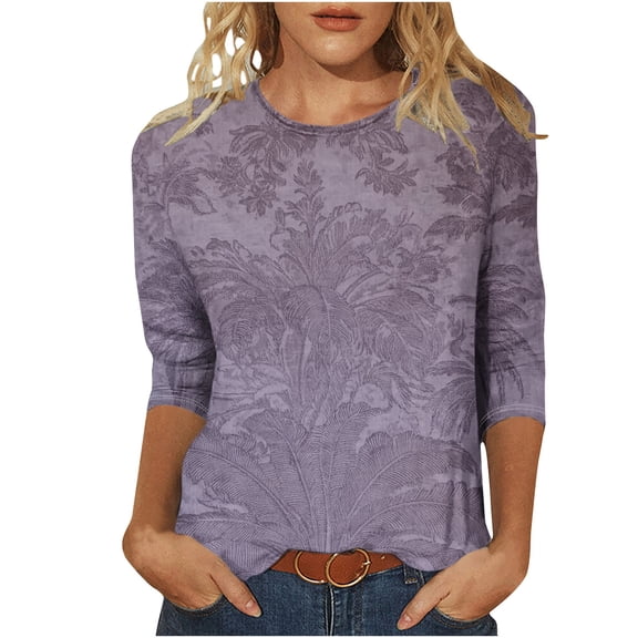 SwiftWear Floral Graphic Spring Tops Casual 3/4 Sleeve Vintage Basic Tee Crew Neck Loose Fit Pullover