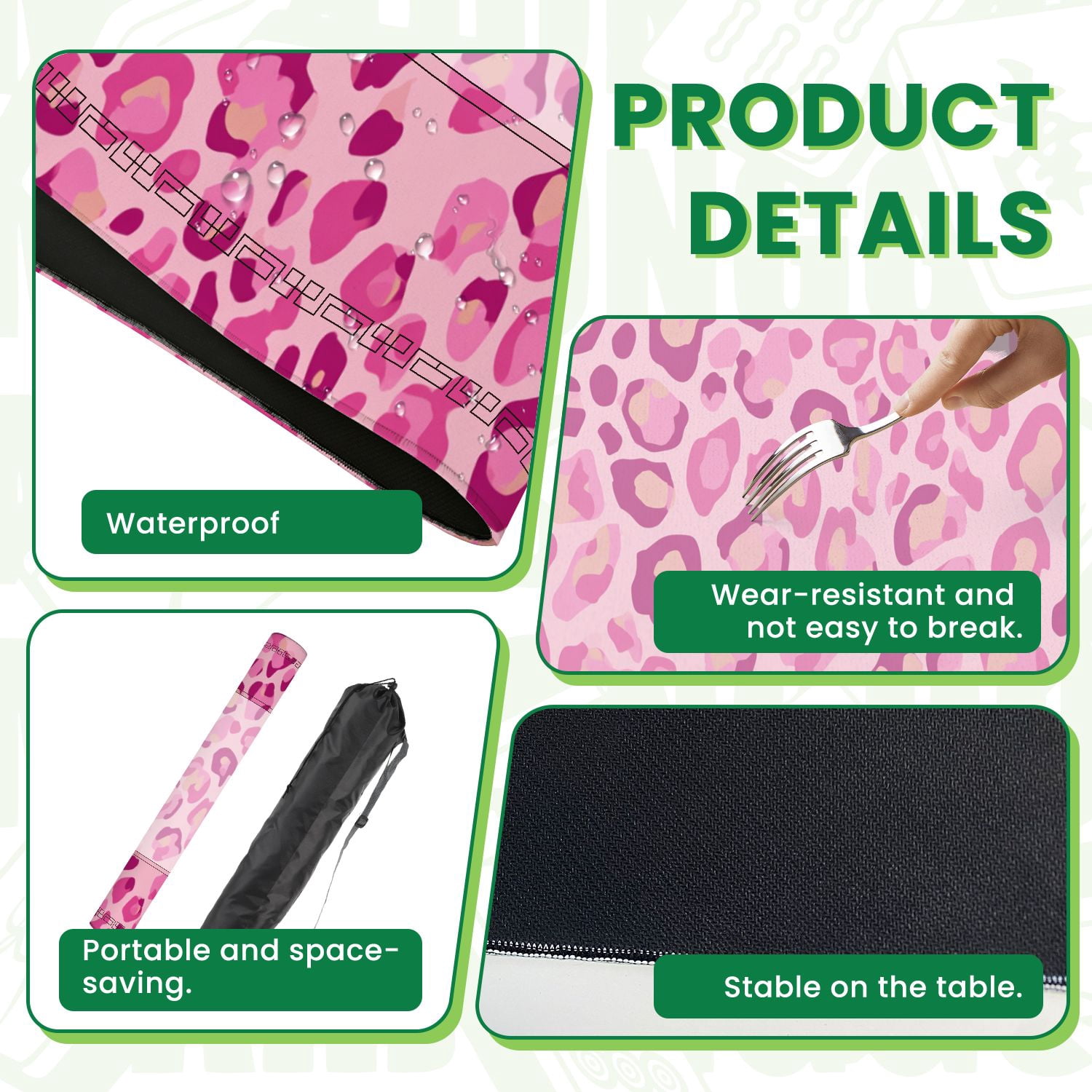 Mahjong Mat 31.5" x 31.5" Seamless pink leopard print tileable animal Non-Slip Noise Reduction American Mahjong Tiles Table Cover for Dominoes Poker Card Board Games Gift