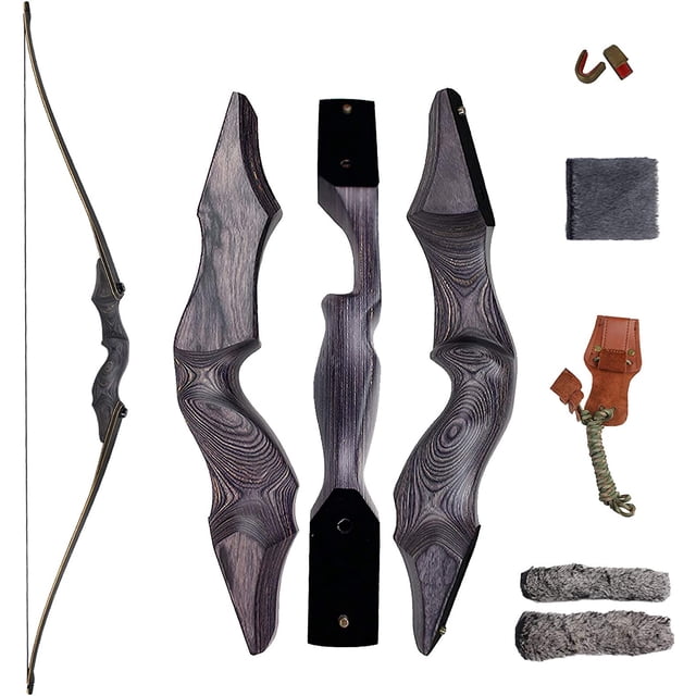 60" Takedown Longbow Archery Wooden Archery Bow Included Fur Rest Pad Stringer Tool Tab String Nocks Right Hand for Hunting or Target