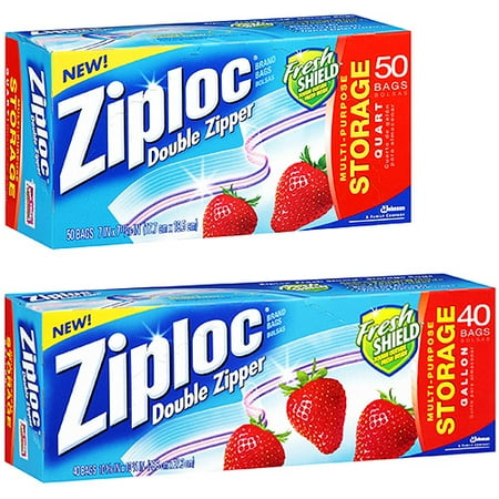 Ziploc 1 Quart & 1 Gallon Double Zipper Multi-Purpose Storage Bags, 50 ct