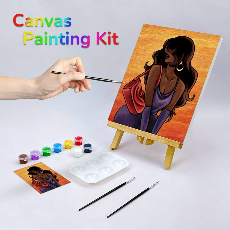 VOCHIC Canvas Painting Kit Pre Drawn Canvas for Painting for Adults Party  Party Kits Paint and Sip Party Supplies 8x10 Canvas to Paint Chic Girl 8  Acrylic Colors,3 Brush,1 Pallet Paint Art