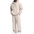 thumbnail image 3 of Migroa Hoodies for Men Tracksuit Set - Matchingquarter Zip Pullover Sportswear & Joggers Sweatpants, Versatile Athletic Casual Wear in Solid Colors , Beige L, 3 of 8