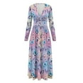 thumbnail image 5 of FKELYI Blue Pink Butterfly Print Womens Fall Maxi Dress V-Neck Long Sleeve Casual Dress with Pocket A-Line Flowy Tiered Dresses for Spring Winter, 2XL, 5 of 6