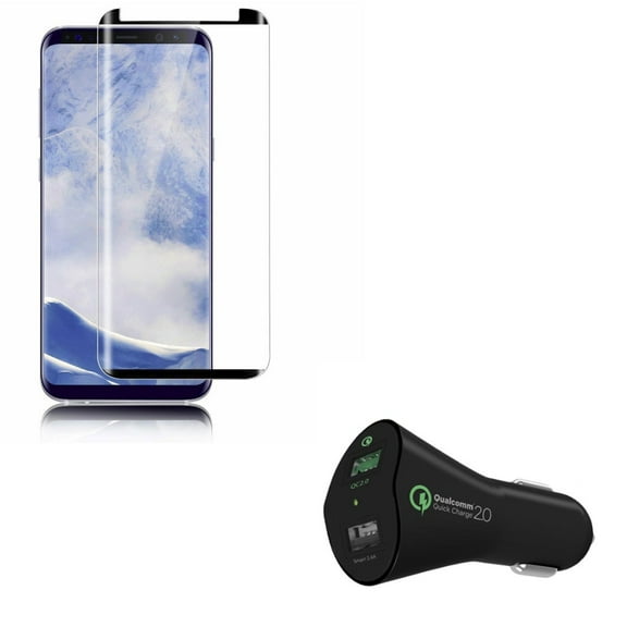 Compatible With Samsung Galaxy S9 - Anti-Glare Tempered Glass Screen Protector Matte w 30W 2-Port Adaptive Fast USB DC Car Charger