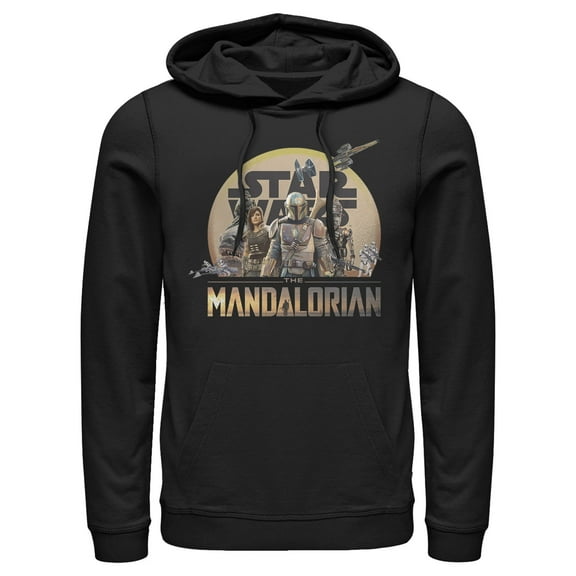 Men's Star Wars: The Mandalorian Character Collage  Pull Over Hoodie Black 3X Large