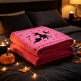 thumbnail image 4 of Halloween Witch Ruffle Decorative Throw Blanket, 50X39 Inch Flannel Black Cat Knit Throw Blanket, Cozy Spooky Decor Ruffle Cover for Couch Sofa Bed Halloween Party Props Decoration, Pink, 4 of 6
