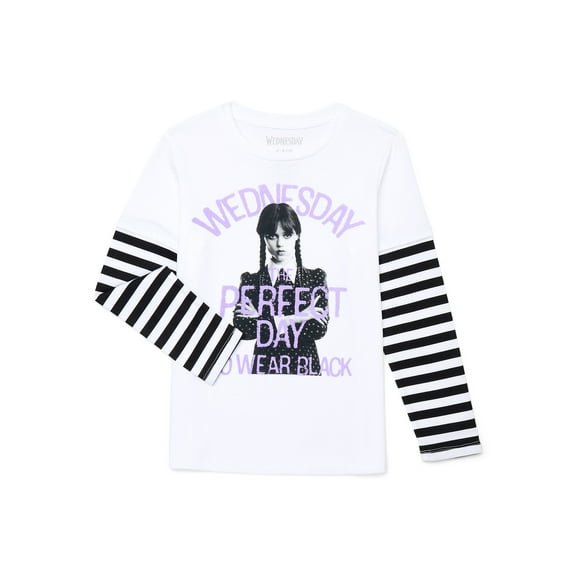 Wednesday Addams Girls Halloween Long Sleeve Graphic T-Shirt, Sizes 4-16