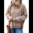 thumbnail image 1 of Sudadera Holgada de Otoño para Mujer, Informal, de Punto A Rayas, Larga, Cuello Redondo, Abertura, Tipo Túnica Albaricoque XL, 1 of 10