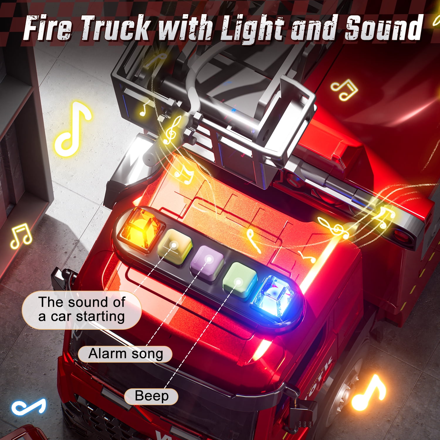 WonderStone Kids Fire Truck Toys, Alloy Deformable Cars with Light & Sound/ Extendable Aerial Ladder/ Working Water Pump, Fire Engine for 3-7 Years Old Boys Thanksgiving Christmas Birthday Gifts