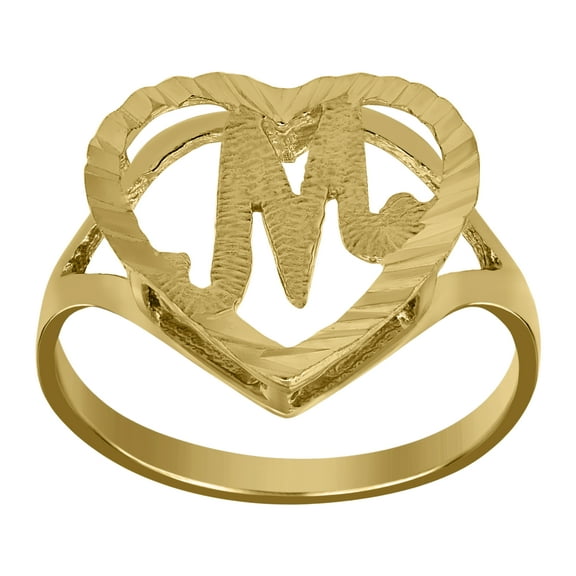 10kt 10k Yellow Gold Womens Diamond-Cut Textured Heart Initial Letter M Band Ring