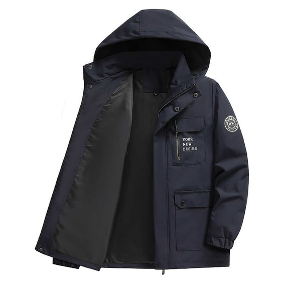 QHFBli Breathable Mens Trench Coat Men's Mid Length Hooded Anorak Jacket Hardshell Outerwear Coat for Autumn Dark Blue XL