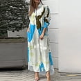 thumbnail image 2 of IROINNID Maxi Dress for Women Neck Button Contrast Color Print Color Long Sleeve Dress,Light Blue, 2 of 6