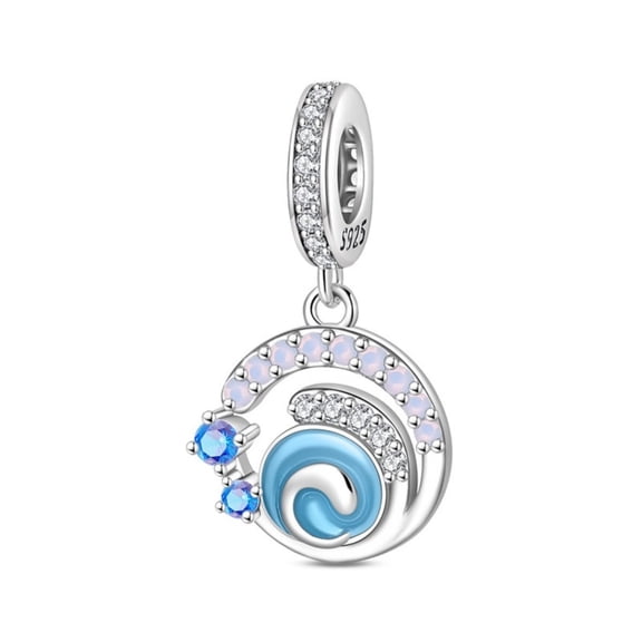 KUNSIR 925 Sterling Silver Charm Blue Water Energy Dangle Charm For Bracelet DIY