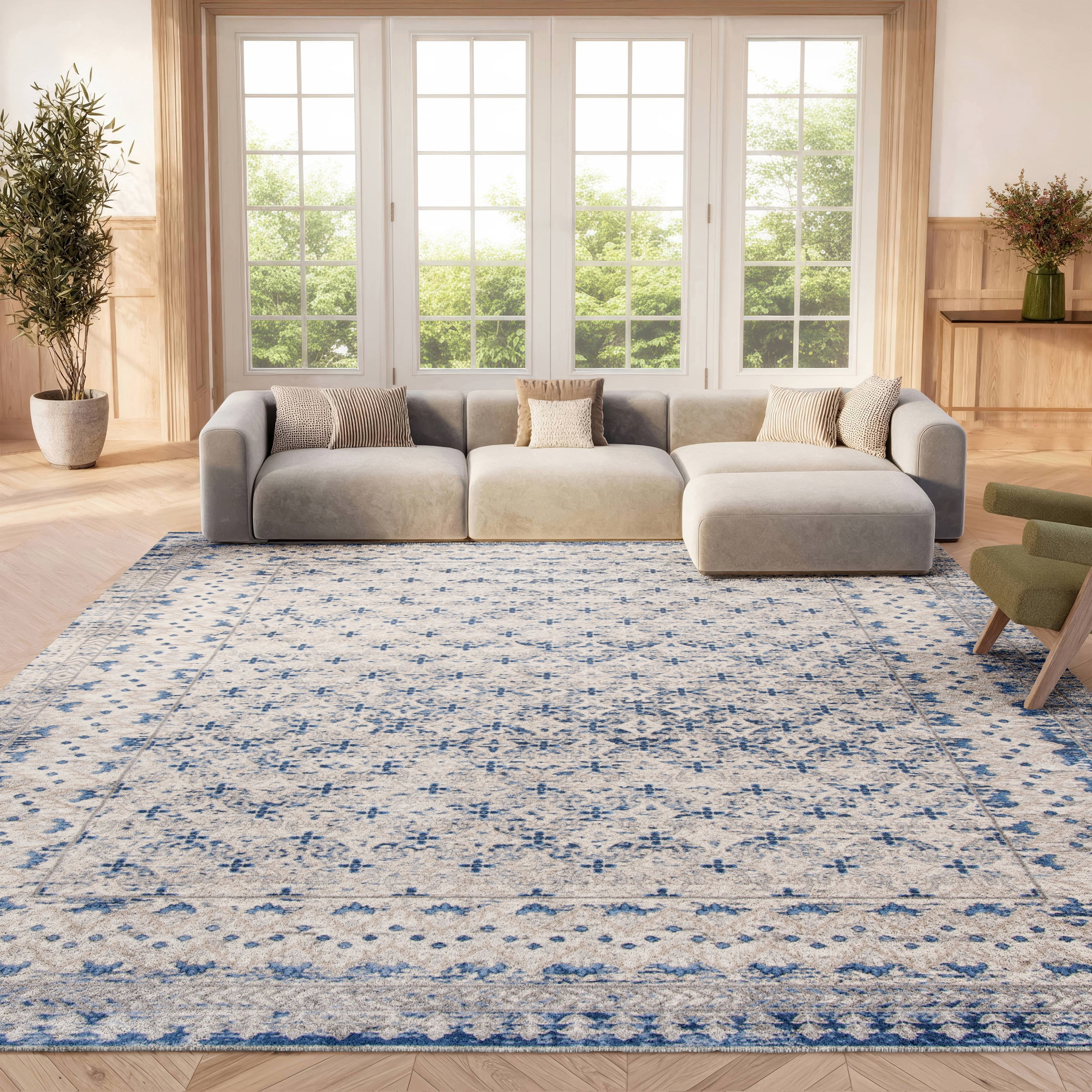 SAFAVIEH Brentwood Dory Geometric Area Rug, Light Gray/Blue, 4' x 6'