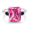 thumbnail image 2 of Gem Stone King 6.84 Ct Octagon Pink Created Sapphire Black Onyx 925 Sterling Silver Ring (Size 9), 2 of 3