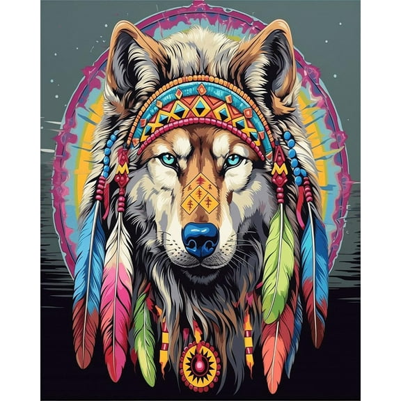 Paint by Numbers Kit for Adults-Indian Wolf- Beginner Oil Paingting Kits Drawing DIY Acrylic Arts Craft Kit Gift for Home Decor 16x20 Inch-