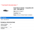 thumbnail image 2 of Brake Master Cylinder - Compatible with 2002 - 2006 BMW X5 2003 2004 2005, 2 of 2